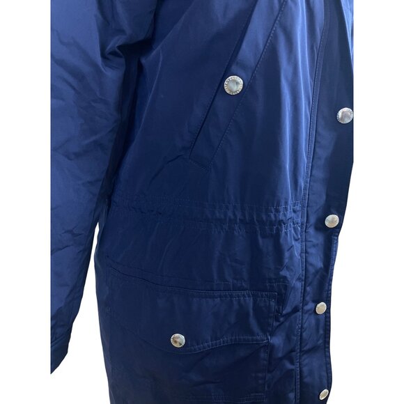 Ralph Lauren Long Navy Blue Hooded Jacket For Women’s With Snap Buttons Sz M - Picture 7 of 10